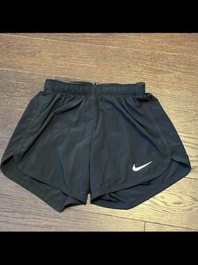Nike Women's Black Athletic Shorts with White Swoosh